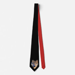 Customize Cool Red-Black Tie with Wolf Head