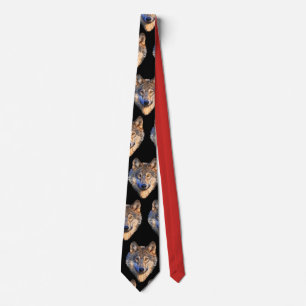 Customize Cool Red-Black Tie with Wolf Head