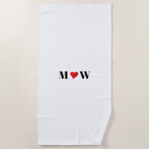 Customize Couple initials A Loves B red heart Beach Towel