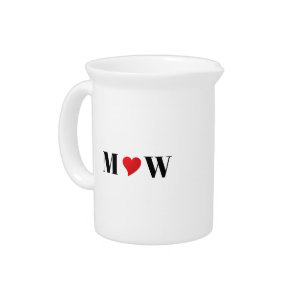 Customize Couple initials A Loves B red heart Beverage Pitcher