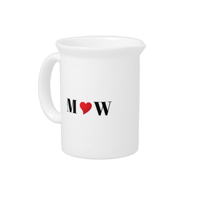 Customize Couple initials A Loves B red heart Beverage Pitcher (Left)