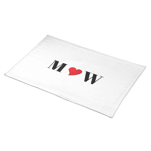 Customize Couple initials A Loves B red heart Cloth Placemat (On Table)