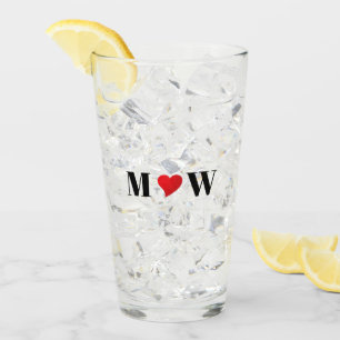 Customize Couple initials A Loves B red heart Glass