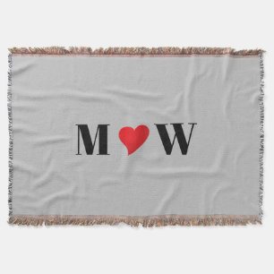 Customize Couple initials A Loves B red heart grey Throw Blanket