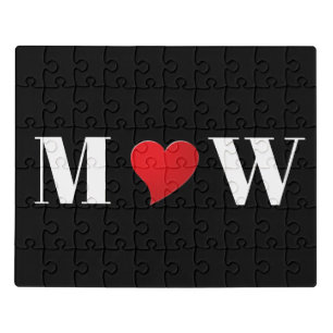 Customize Couple initials A Loves B red heart Jigsaw Puzzle