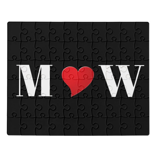 Customize Couple initials A Loves B red heart Jigsaw Puzzle (Puzzle Horizontal)