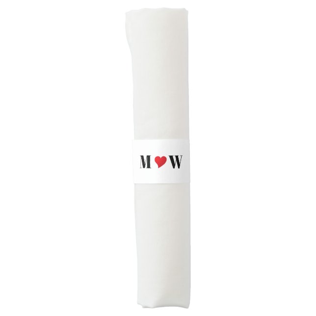 Customize Couple initials A Loves B red heart Napkin Bands (Front)
