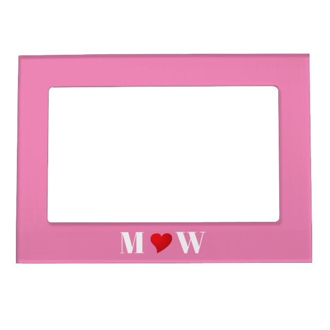 Customize Couple initials A Loves B red heart pink Magnetic Frame (Front)