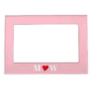 Customize Couple initials A Loves B red heart pink Magnetic Frame