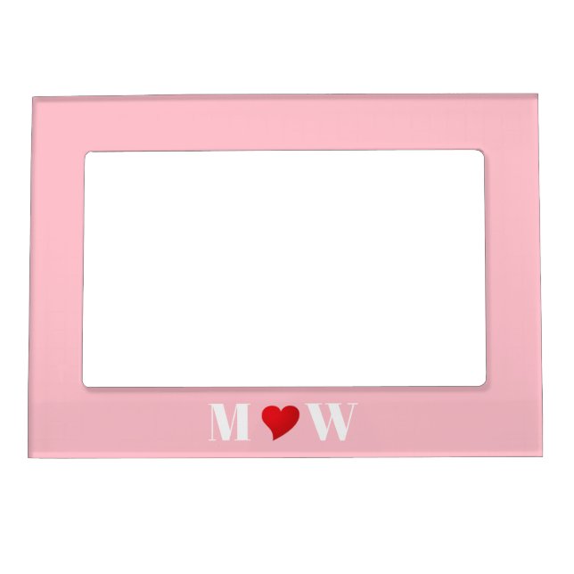 Customize Couple initials A Loves B red heart pink Magnetic Frame (Front)
