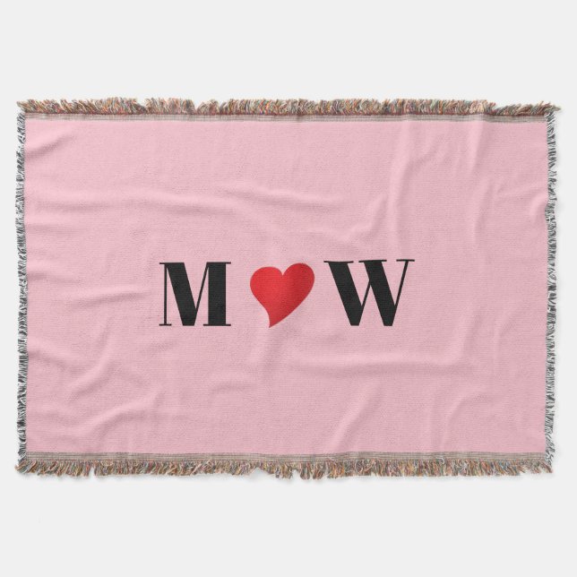 Customize Couple initials A Loves B red heart pink Throw Blanket (Front)
