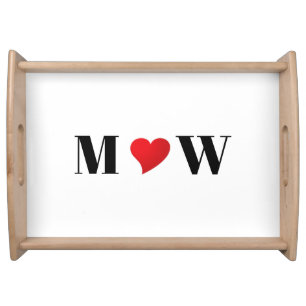 Customize Couple initials A Loves B red heart Serving Tray