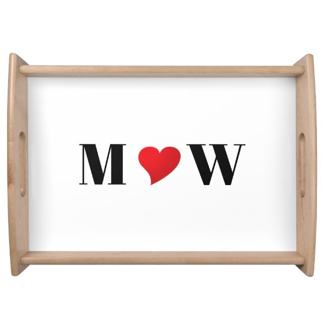 Customize Couple initials A Loves B red heart Serving Tray (Front)