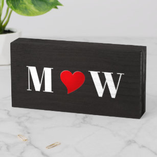 Customize Couple initials A Loves B red heart Wooden Box Sign