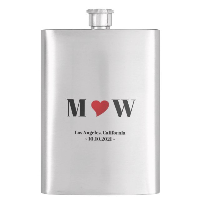 Customize Couple initials red heart Wedding Favors Flask (Front)