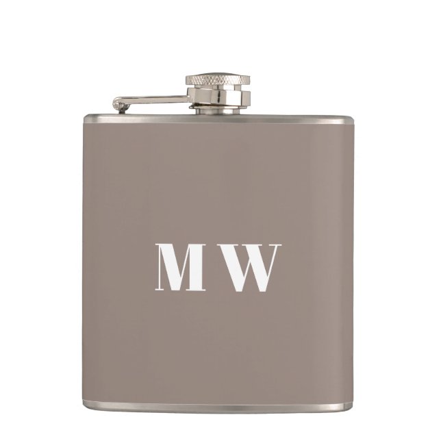 Customize Couple initials Wedding Favors greige Flask (Front)