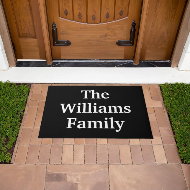 Customize Couple's last name family name black Doormat (Outdoor)