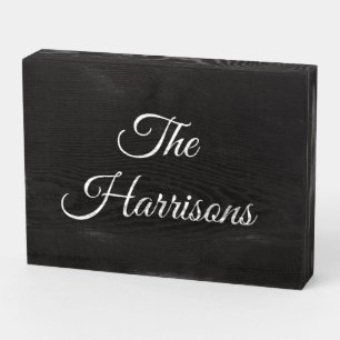 Customize Couple's last name family name black Wooden Box Sign