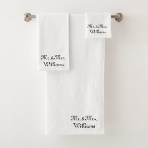 Customize Couple's last name Mr. & Mrs. black whit Bath Towel Set