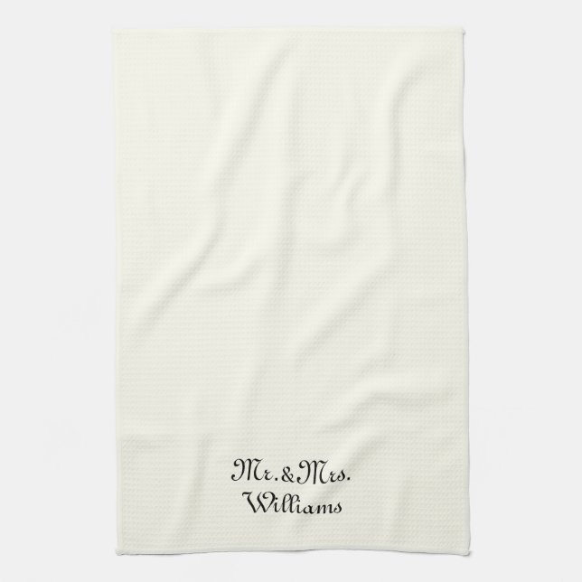 Customize Couple's last name Mr. & Mrs. ivory Kitchen Towel (Vertical)