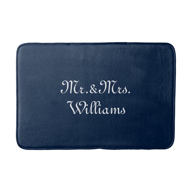 Customize Couple's last name, Mr. & Mrs. navy blue Bath Mat (Front)
