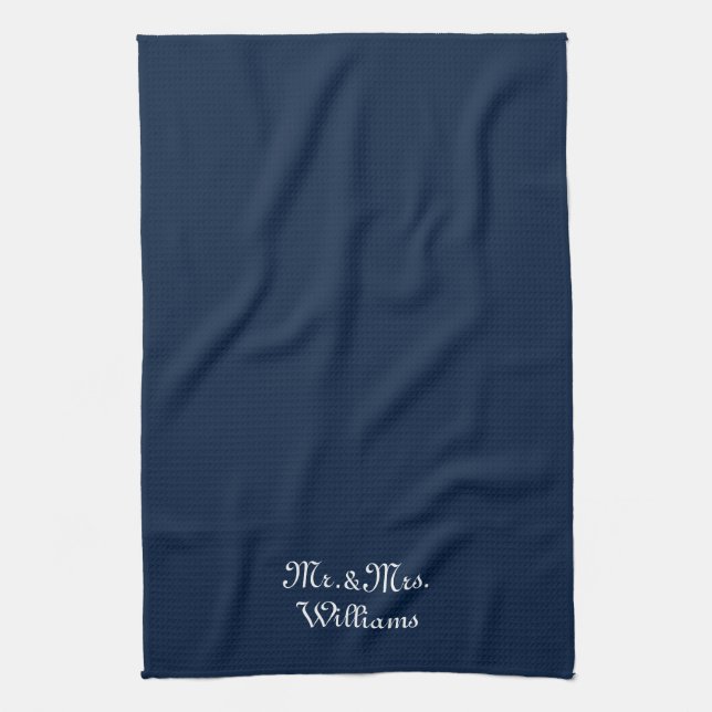 Customize Couple's last name Mr. & Mrs. navy blue Kitchen Towel (Vertical)