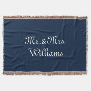 Customize Couple's last name, Mr. & Mrs. navy blue Throw Blanket