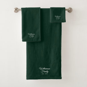 Customize Couple's last name, year dark pine green Bath Towel Set