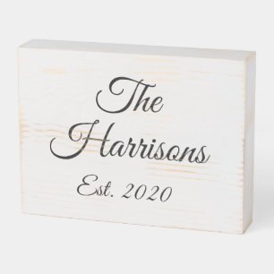 Customize Couple's last name, year, number black Wooden Box Sign