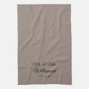 Customize Couple's last name, year, number greige Kitchen Towel