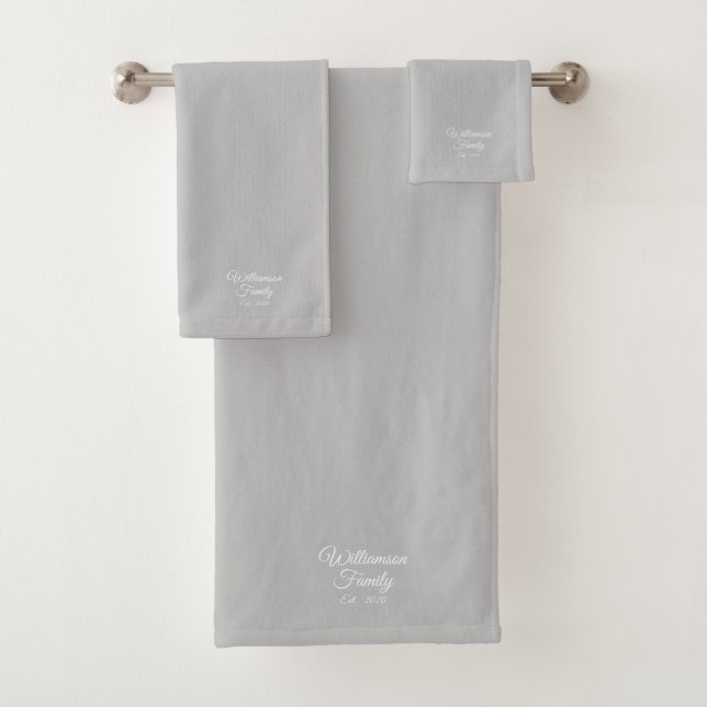 Customize Couple's last name, year number grey Bath Towel Set (Insitu)