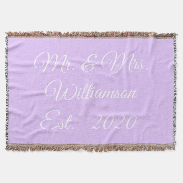 Customize Couple's last name, year number lavender Throw Blanket (Front)