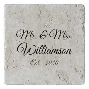 Customize Couple's last name, year, number marble Trivet