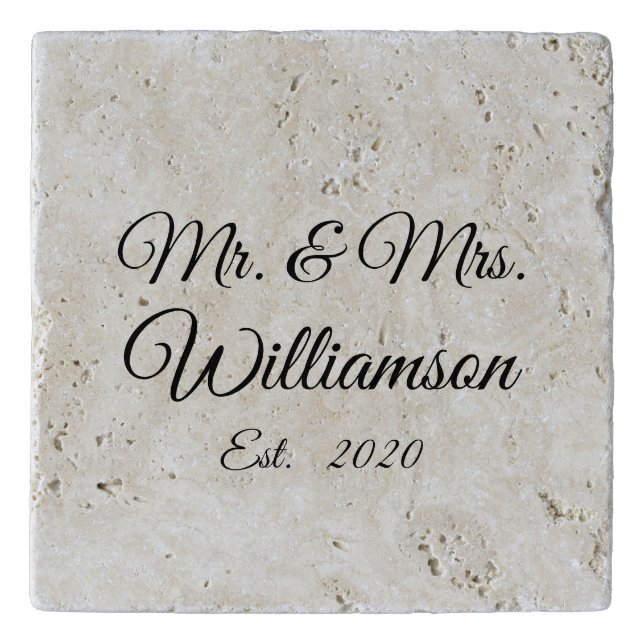 Customize Couple's last name, year, number marble Trivet (Front)