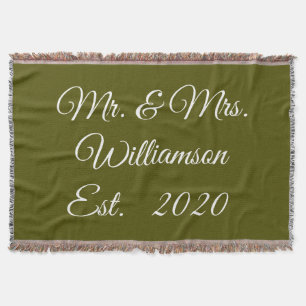 Customize Couple's last name, year, number olive Throw Blanket