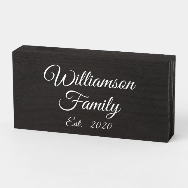 Customize Couple's last name, year, number Wooden Box Sign (Angled Horizontal)