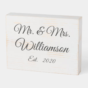 Customize Couple's name year number black white Wooden Box Sign