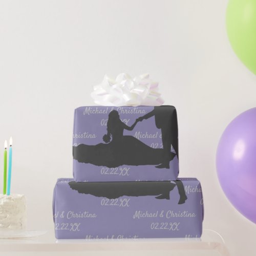 Customize Couples Silhouette Name Date Wedding  Wrapping Paper