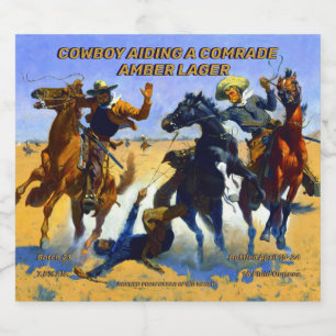 Customize Cowboy Aiding A Friend Detailed Home Beer Bottle Label