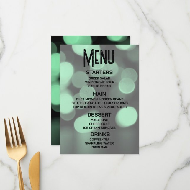 Customize - Create Your Own Big Green Bokeh Menu (Front/Back In Situ)