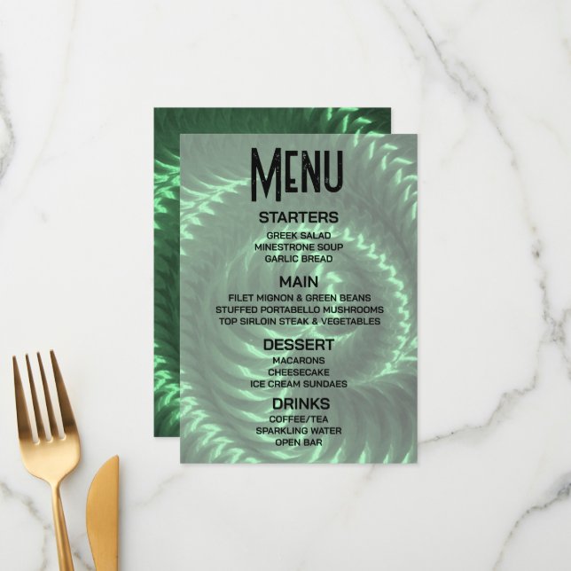 Customize - Create Your Own Green Metallic Spiral Menu (Front/Back In Situ)