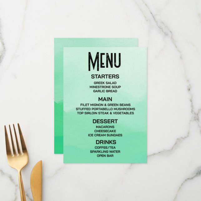 Customize - Create Your Own Green Ombré Watercolor Menu (Front/Back In Situ)