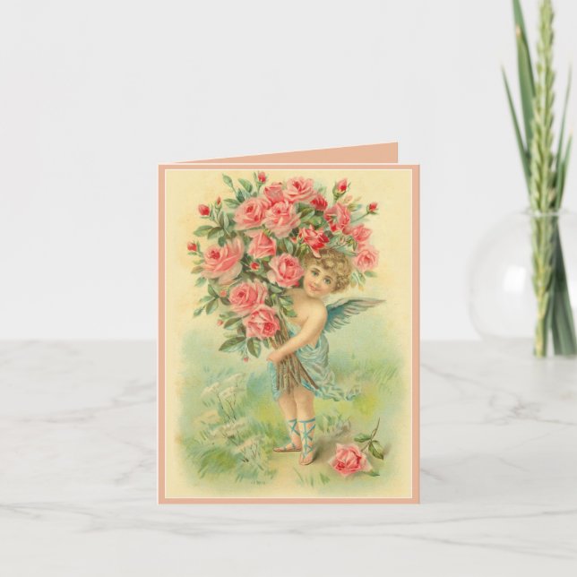 Customize Cupid Angel with Roses Holiday Card (Front)