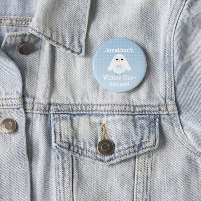 Customize Cute Birthday Boy Winter Onederland Owl Pinback Button (In Situ)