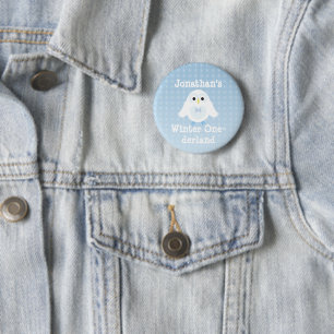 Customize Cute Birthday Boy Winter Onederland Owl Pinback Button