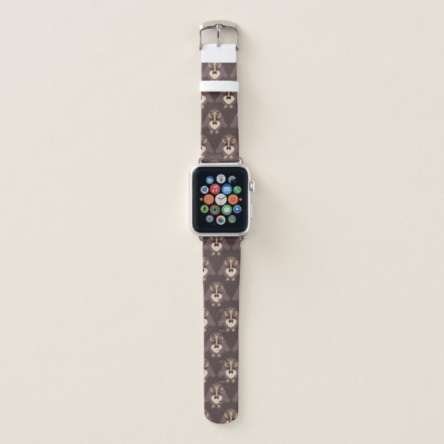 Customize Cute Brown owl with Mustache pattern Apple Watch Band (Front)