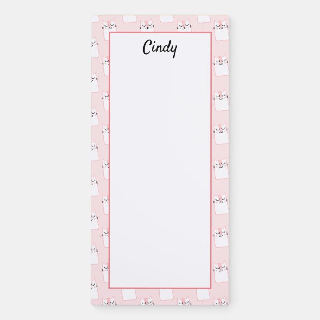 Customize Cute Kitty Cat Pattern Magnetic Notepad (Front)