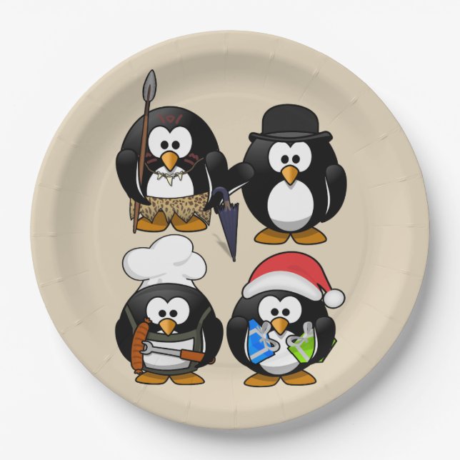 Customize Cute Penguins Party Paper Plates (Front)