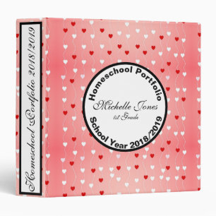 Customize Cute Pink Hearts Homeschool Portfolio 3 Ring Binder