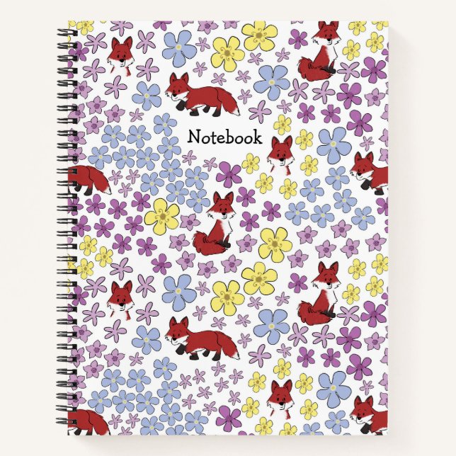 Customize Cute Red Fox Colorful Wildflowers Notebook (Front)